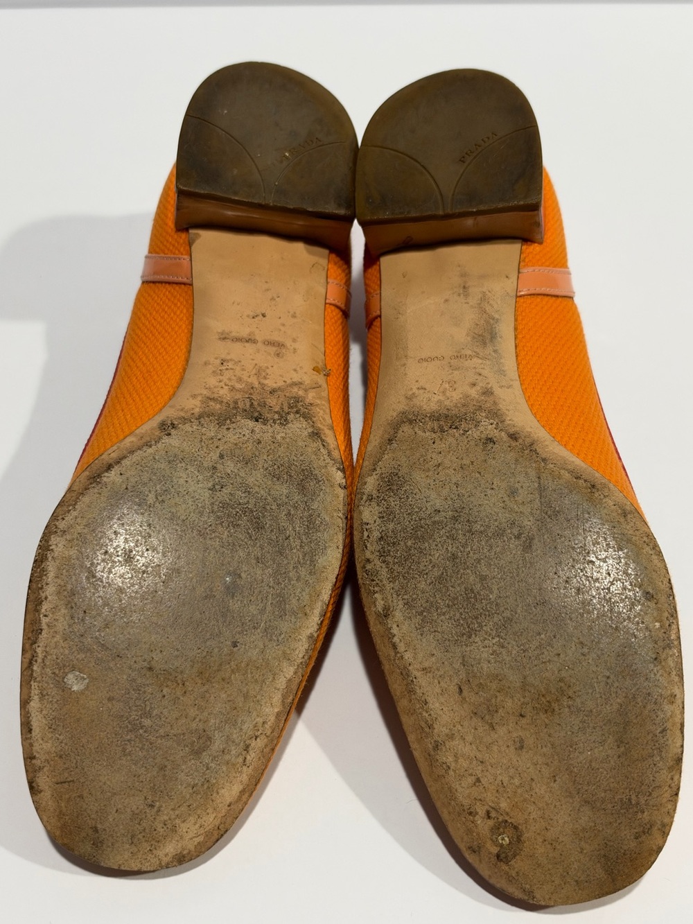 Prada Orange Pink Mary Jane Pumps Colorblock Low Block Heels EU 37 Mod - Picture 8 of 11